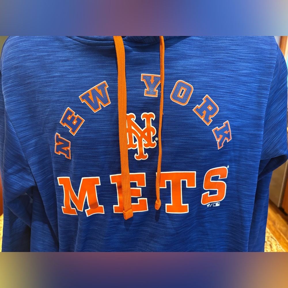 New York Mets men’s MLB Hoodie. Sharp blue/orange w/logos throughout. Medium‎ - Picture 3 of 6